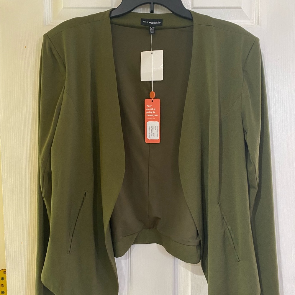XL Open Front Blazer in Olive